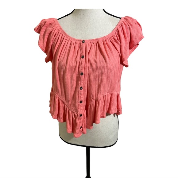 We The Free Womens Mint Julep Butterfly Sleeves Peplum Button-Down Top XS - Picture 4 of 9